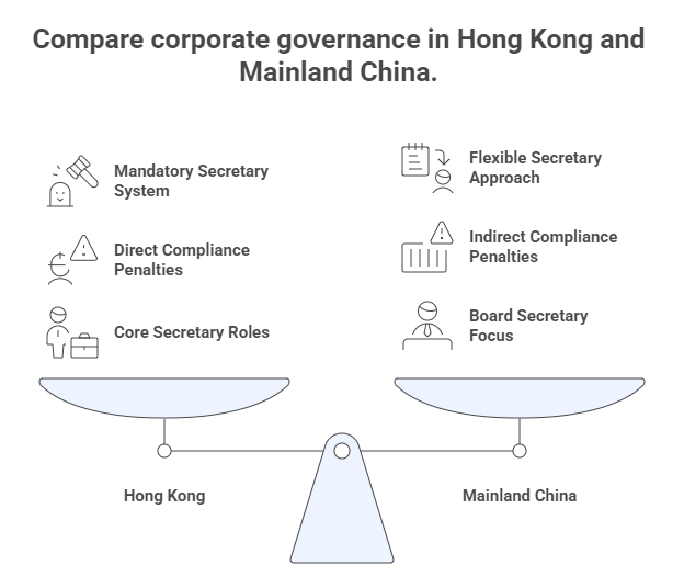 Compare corporate governance in Hong Kong and Mainland China.